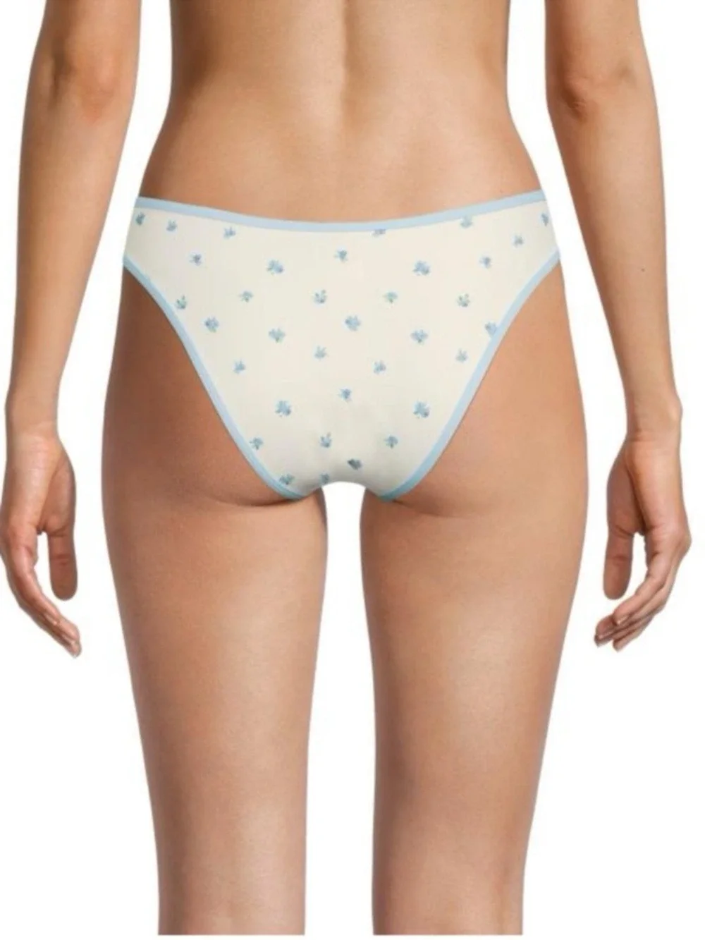 WeWoreWhat Cream Floral Bikini Bottom Light Blue Trim Small